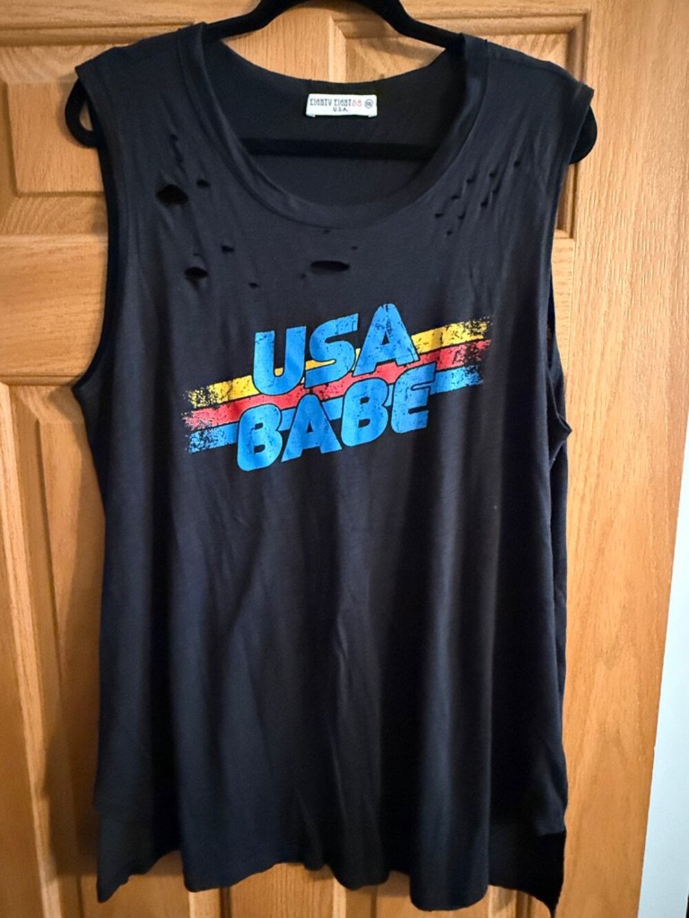 Eighty Eight 88 USA Babe Distressed Patriotic Black Tank